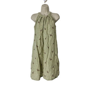 Bellambia Linen Giraffe Print Halter Shift Dress Small Green Brown Novelty Italy